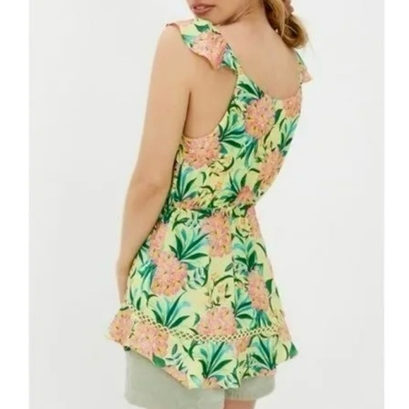 SOLD-Farm Rio Tropical Floral Ruffled Embroidered Peplum Yellow Pink Sleeveless - Picture 9 of 14